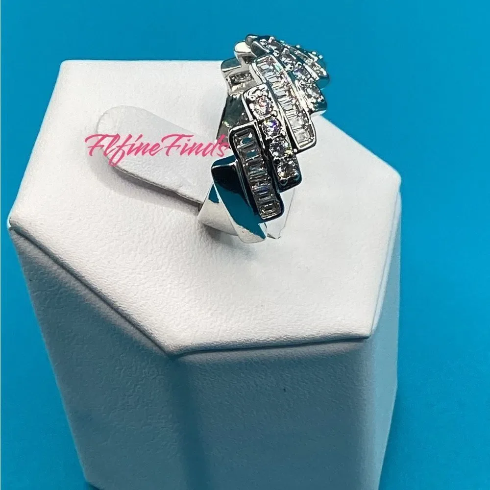💖💎Stunning Sterling Silver Baguette and Round Diamond Eternity Band Ring💖💎 - Picture 8 of 14